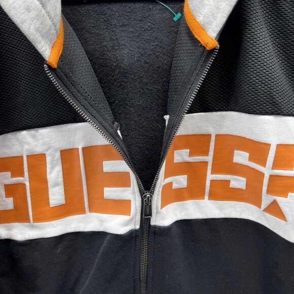 Guess Sweater Women 18 Black White Full Zip Hoodie Full Zip Jacket Spell out VTG - Picture 9 of 12